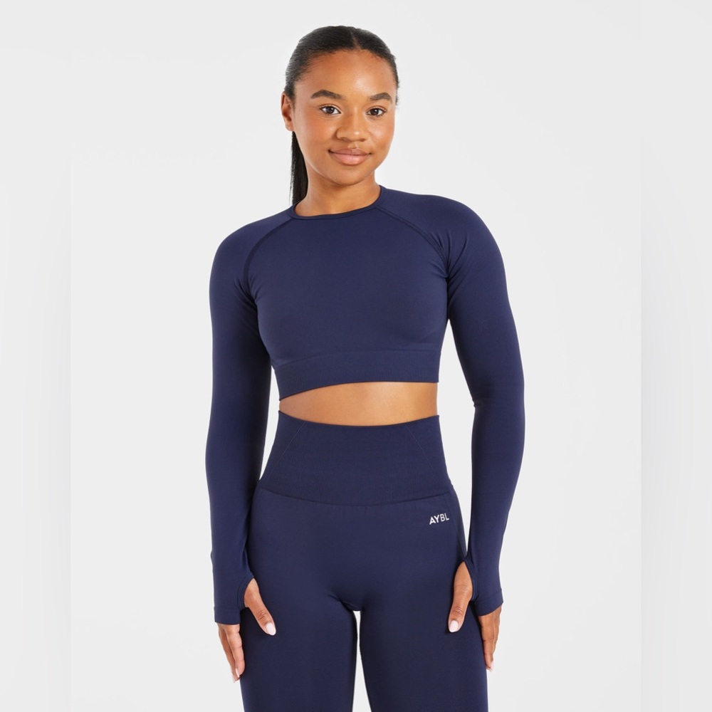 AYBL Empower Seamless Long Sleeve Crop Top – Navy 💙✨